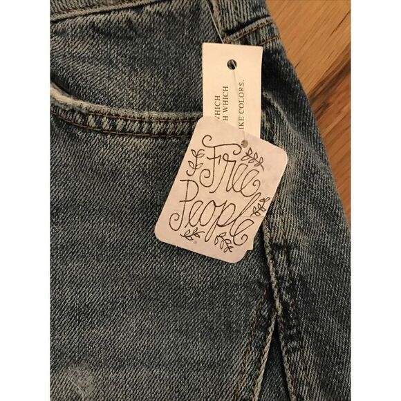 NEW Free People Distress Button Fly High Waist Denim Harvey Mini Skirt 25 $60 - Picture 7 of 11